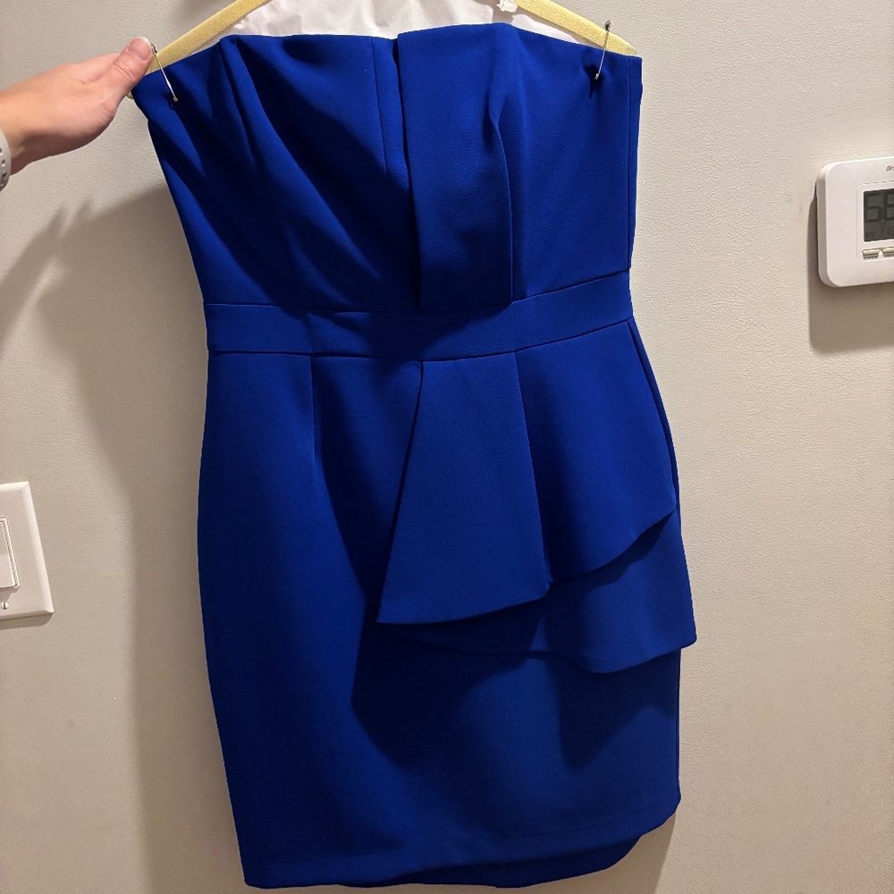 Adelyn Rae Royal Blue strapless slant dress